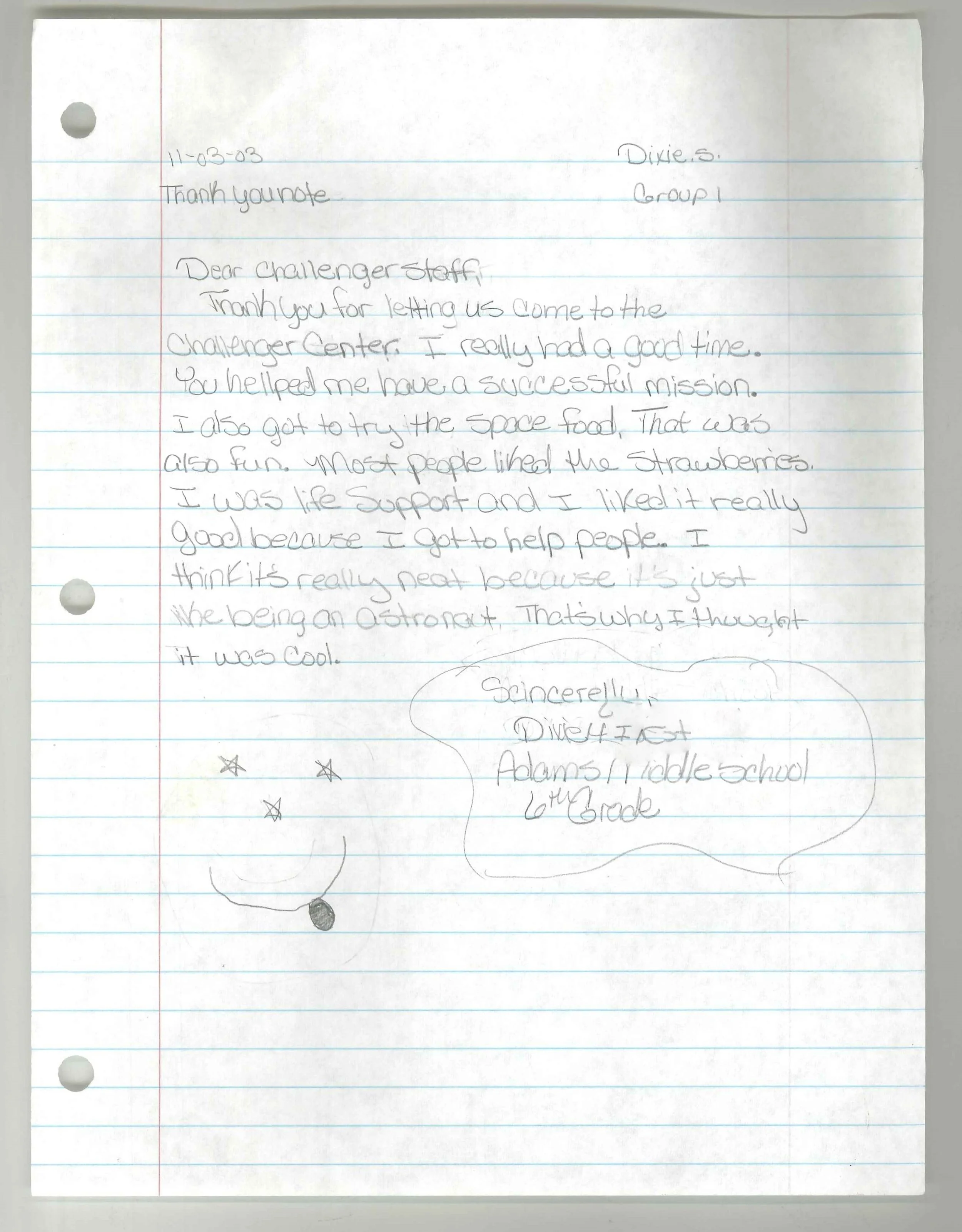Thank You Letters — The Challenger Learning Center of Kentucky